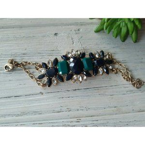 J.Crew jeweled MULTICOLOR Rhinestone Statement bracelet 7.5in Goldtone BLINGY